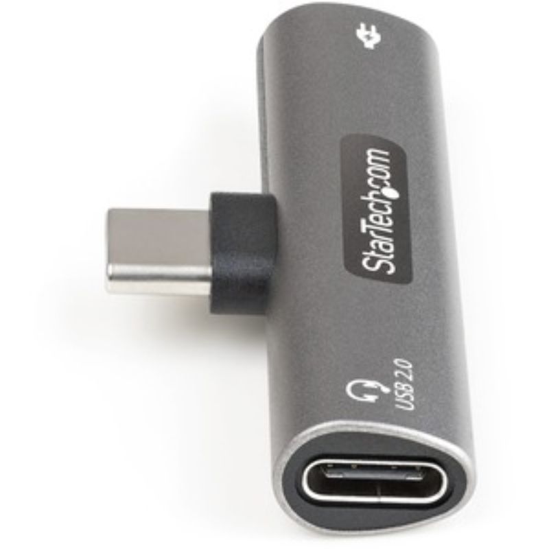 StarTech.com USB-C Audio & Charging Adapter, featuring compact design for simultaneous audio and 60W charging, universally compatible.