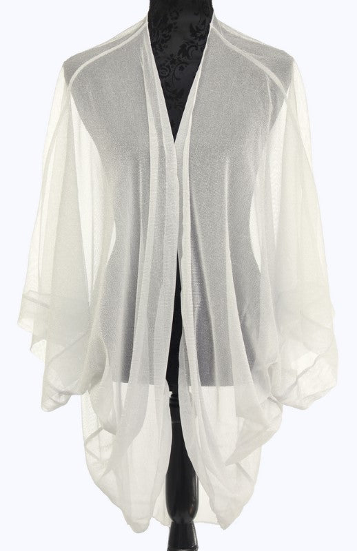 Elegant ivory lurex shrug cape, perfect for layering over outfits, adding glamour and sophistication for any occasion.