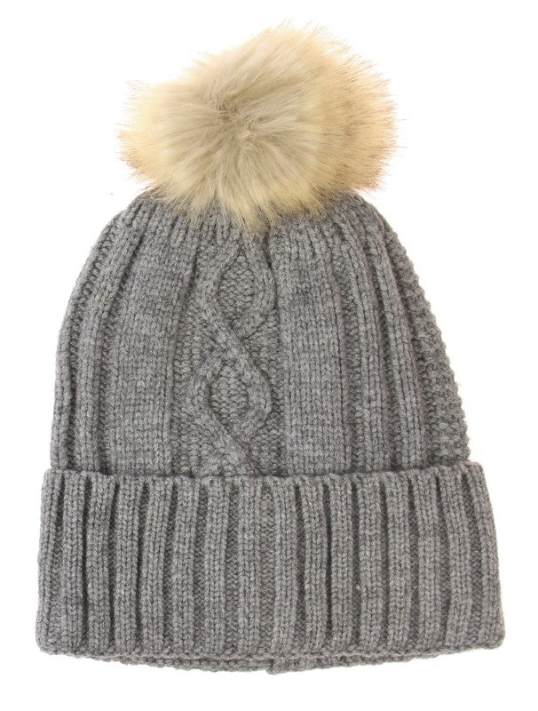 Set of 2 charcoal cable knit beanies, crafted from soft acrylic for warmth and style in winter outfits.