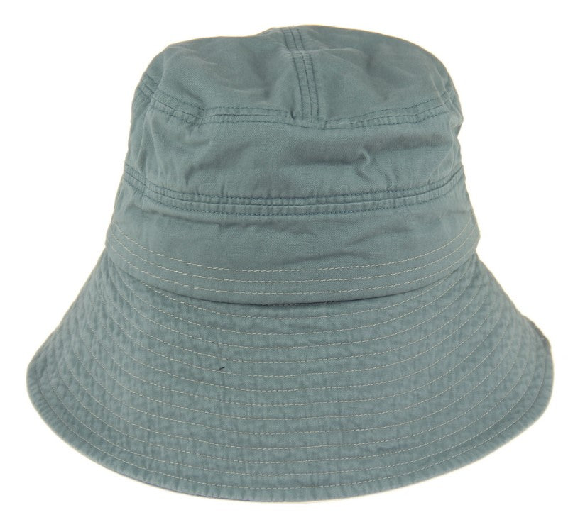 Chic blue cotton cloche bucket hat with detachable chin strap and sun-protecting brims for stylish outdoor wear.