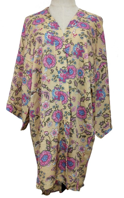 Ella Curved Hem Kimono in vibrant yellow, lightweight, elegantly draping with a flattering silhouette for stylish summer layering.