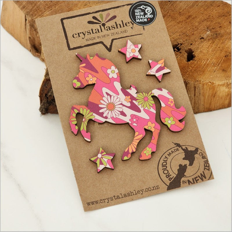 Colorful retro floral unicorn wall art set, crafted from textured MDF, perfect for adding magic to a child's room.
