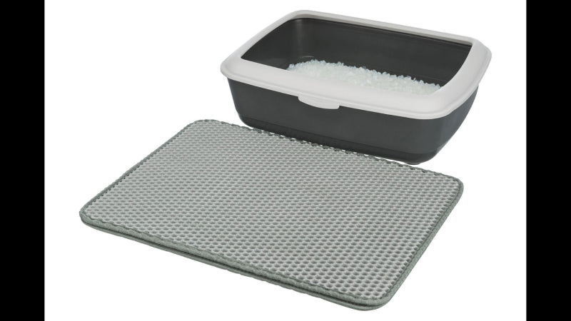 Cat litter tray sieve mat, 35x45cm, traps litter with durable EVA, double-layer design, easy to clean, stylish, reduces mess.