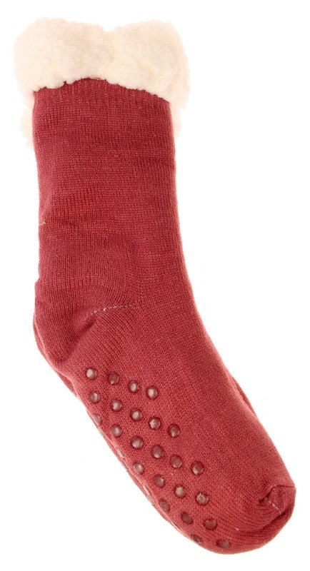 Solid cerise fleece socks set of 2, ultra-soft 100% polyester, perfect for warmth and style on chilly days.