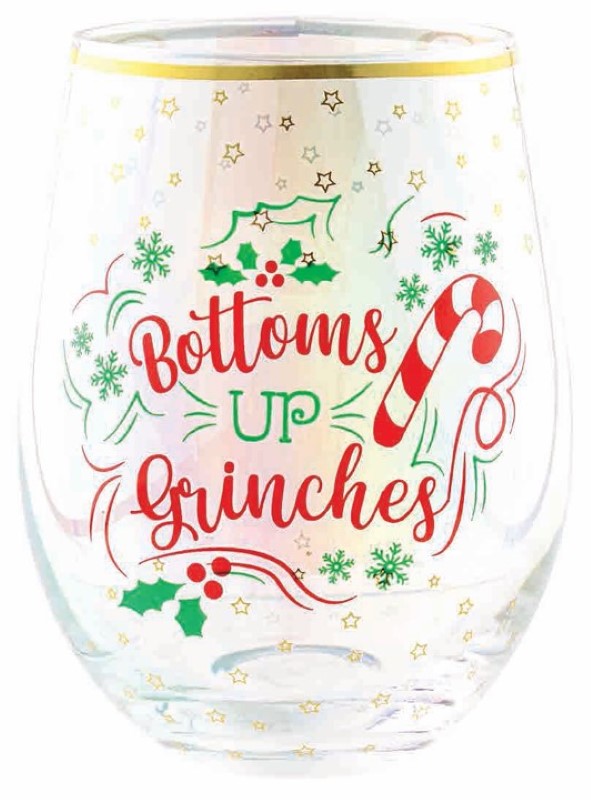 Stemless Glass - Bottoms Up Grinches
