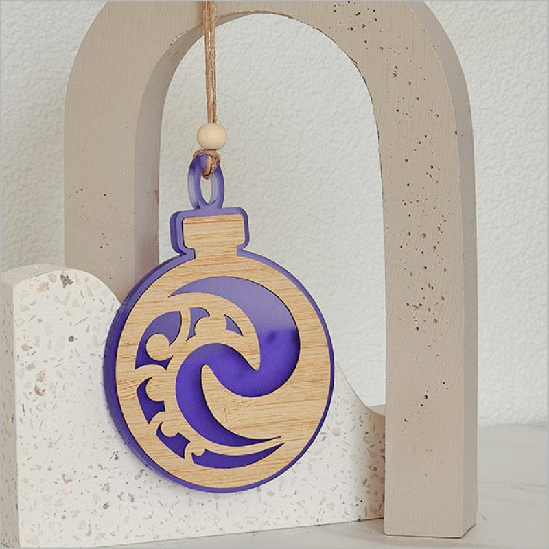 Purple satin acrylic bauble ornament featuring laser-cut bamboo designs, perfect for holiday decor or as a meaningful gift.