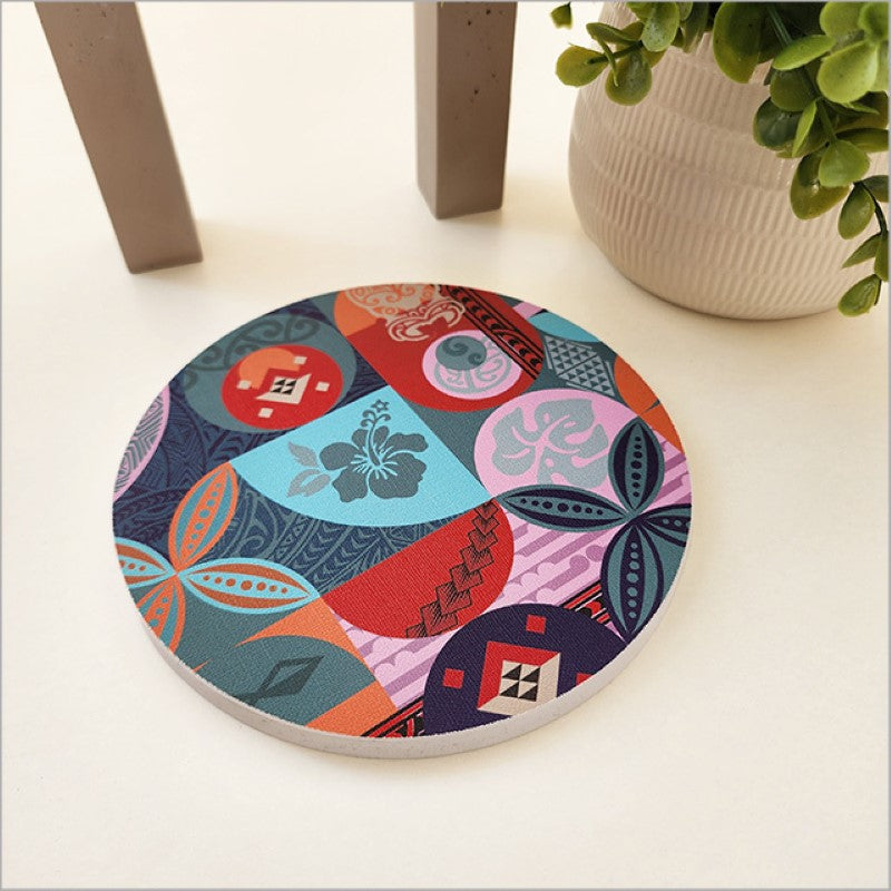 Vibrant printed canvas circle featuring New Zealand-inspired art, 150mm, ready to hang for stylish home decor.