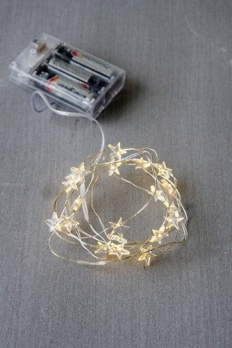 Warm white LED string lights with 20 bulbs, 2m long, battery-operated for cozy indoor and outdoor decoration.