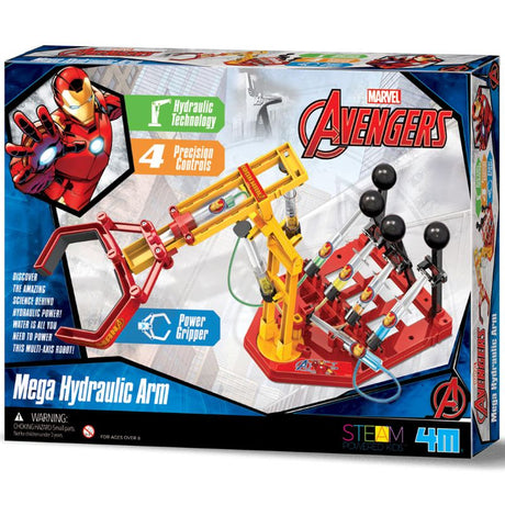 Interactive Hydraulic Arm robot kit inspired by Ironman, encouraging STEM exploration and hands-on learning for all ages.