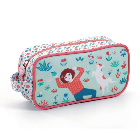 Colorful set of 3 pencil cases by Djeco, featuring whimsical designs for organizing art supplies and inspiring creativity.