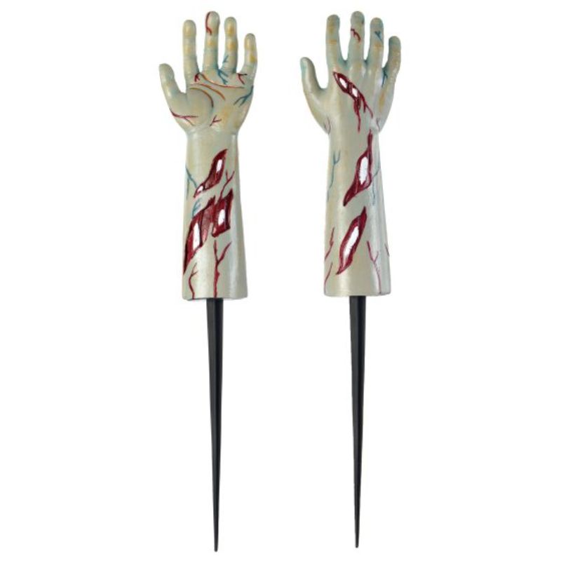 Lifelike 61cm zombie hands for chilling Halloween decor, perfect for spooky displays and themed events.