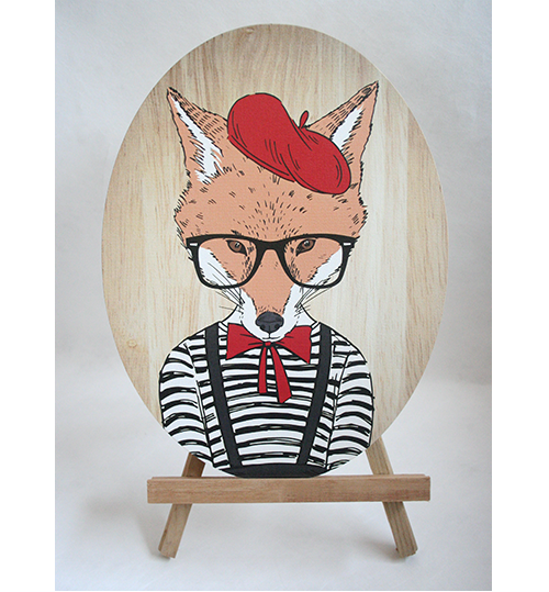 Fox-Female plywood oval wall art, eco-friendly, vibrant design, ready to hang, perfect for home decor or gifts.