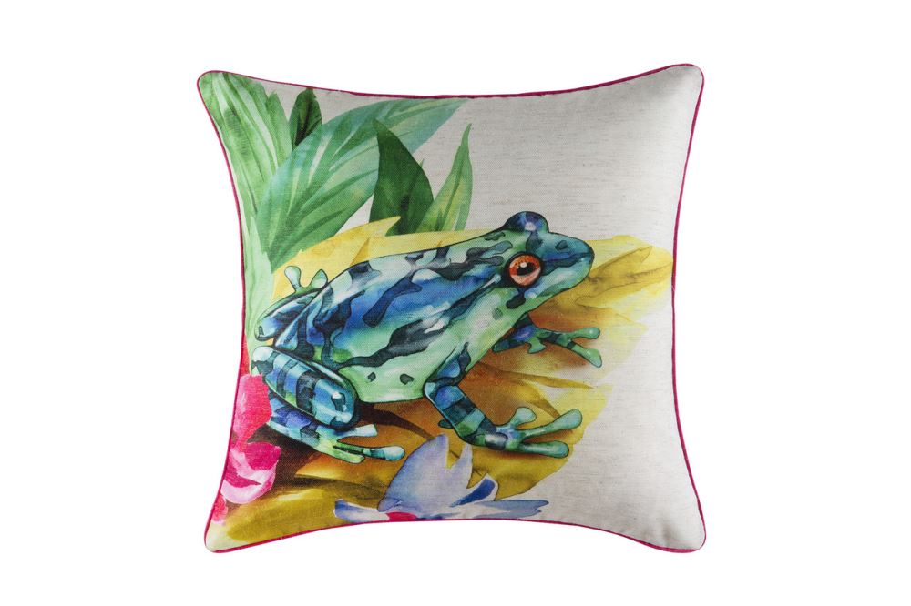 Unique frog design cushion by KAS, measuring 35 x 55cm, perfect for bedding or couch decor.