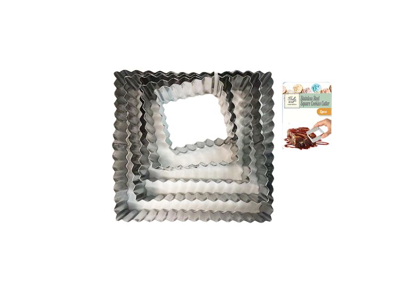 Stainless steel square cookie cutter set with 5 sizes for perfect cookies, ideal for bakers of all skill levels.