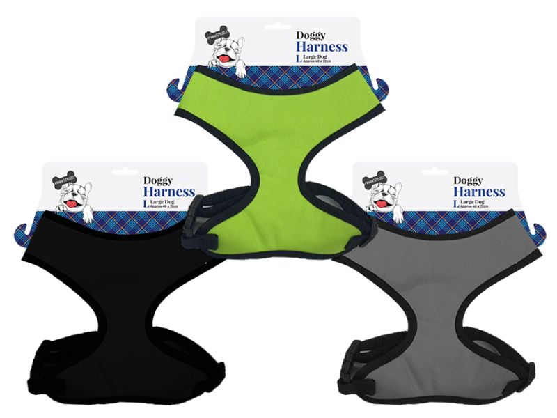 Large dog harness set of 12 in assorted colors, made of breathable mesh for comfort and safety during walks.