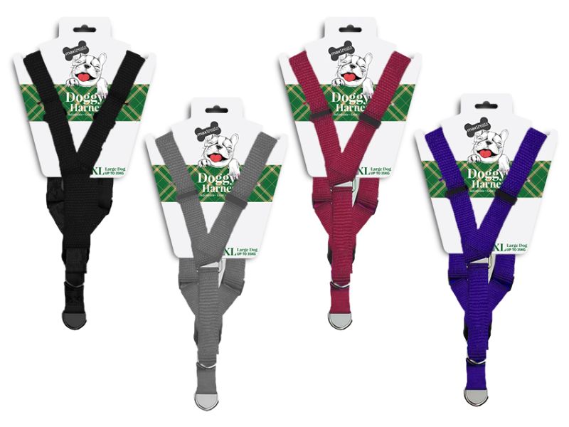 Max Treats Patterned XL Dog Harness for large breeds, 66-91cm chest girth, stylish, durable, set of 12 assorted units.