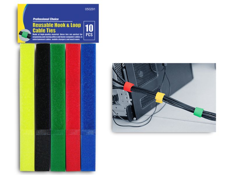 Colorful Velcro cable ties in packs of 10 for effective, eco-friendly cable management and organization.