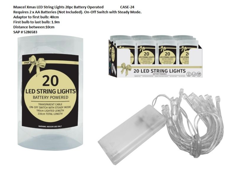 Vibrant Maxcel Xmas LED String Lights set of 24, featuring multicolored, cool white, and warm white lights on a transparent cable.