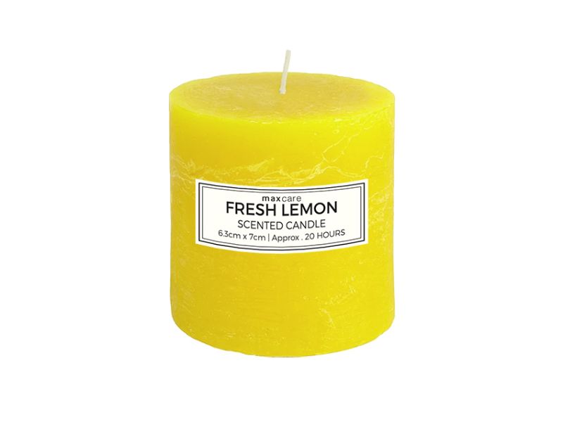 Set of 48 rustic yellow scented candles (6.3 x 7cm) with a refreshing lemon aroma, perfect for enhancing home decor.