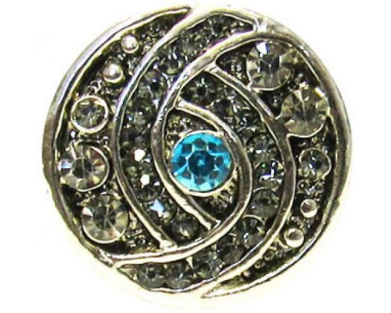 Twinkling blue diamante twirl snap, perfect for elegant accessorizing and versatile style enhancement.