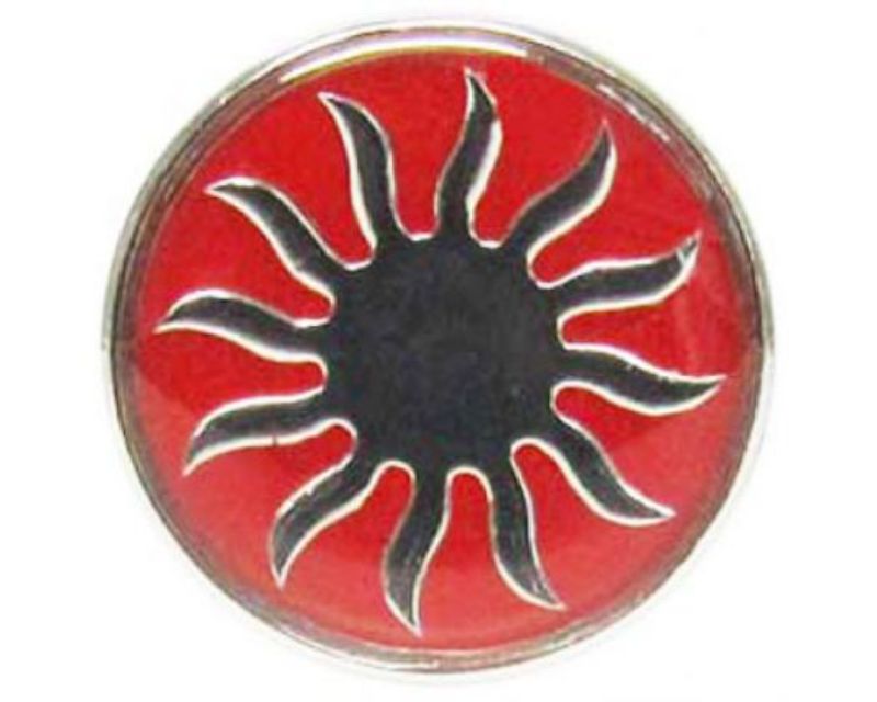 Vibrant red snap featuring an Aztec sun motif, perfect for custom jewelry and expressing individuality.