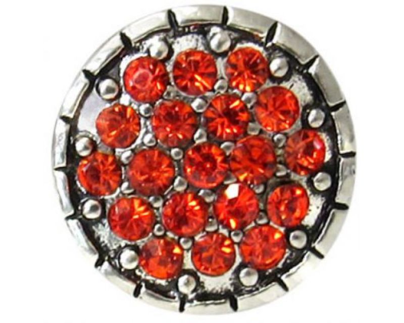 Antique silver snap adorned with vibrant orange diamonds, perfect for stylish accessorizing and personalizing jewelry.