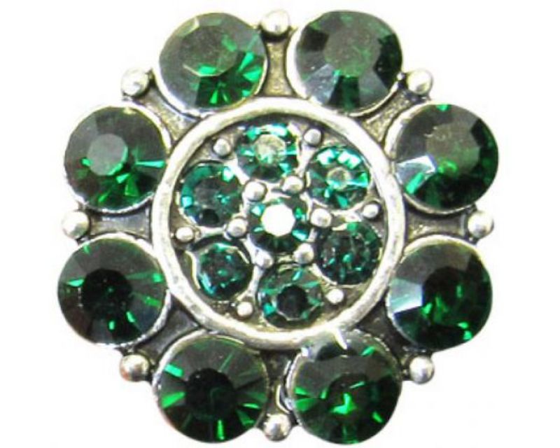 Elegant green crystal flower snap accessory, perfect for styling with interchangeable Snap jewelry collections.