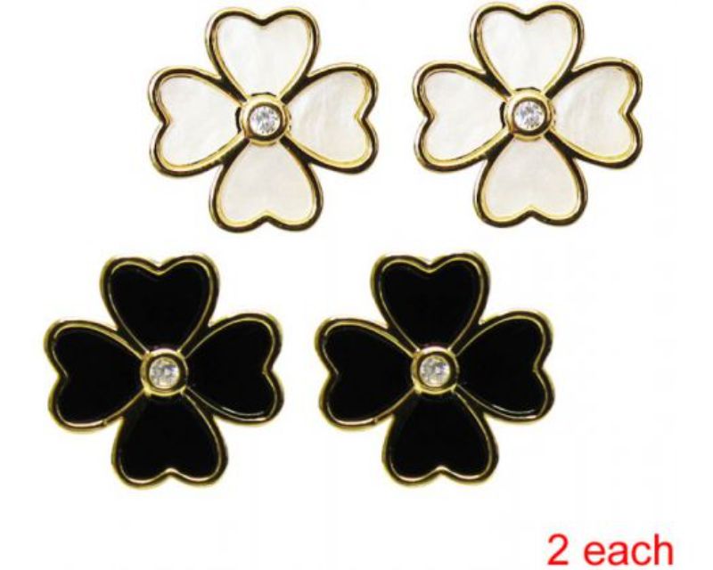 Set of four elegant Jax Leaf Clover Earrings with diamante, perfect for adding luck and style to any outfit.