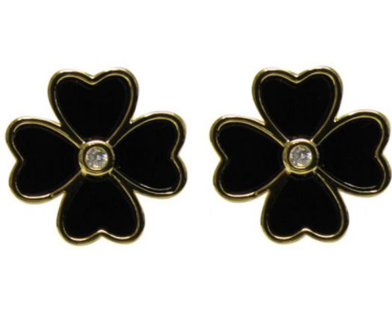 Elegant Jax Four Leaf Clover Black Earrings featuring a shimmering diamante, symbolizing luck and style. Perfect for any occasion.