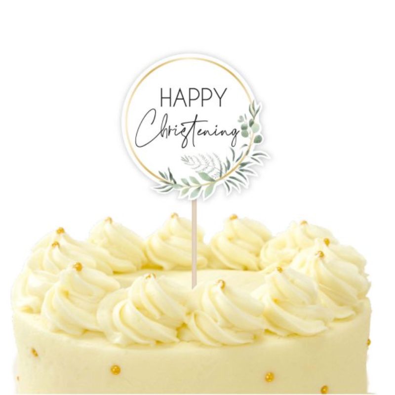 Botanical Celebration Happy Christening Cake Topper Pick