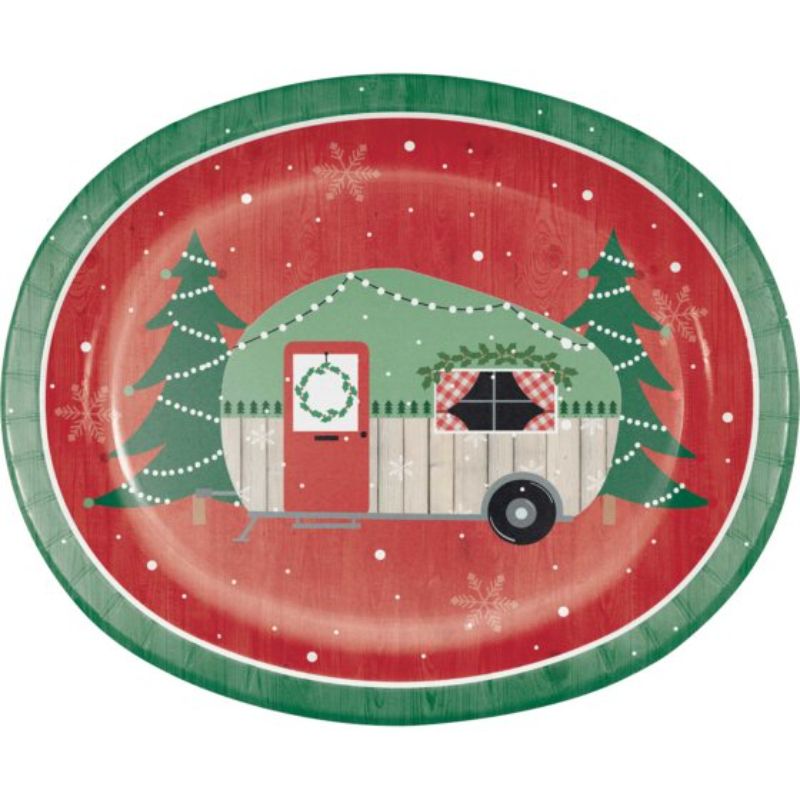 Christmas Campers Oval Plates 25cm x 30cm - Pack of 8