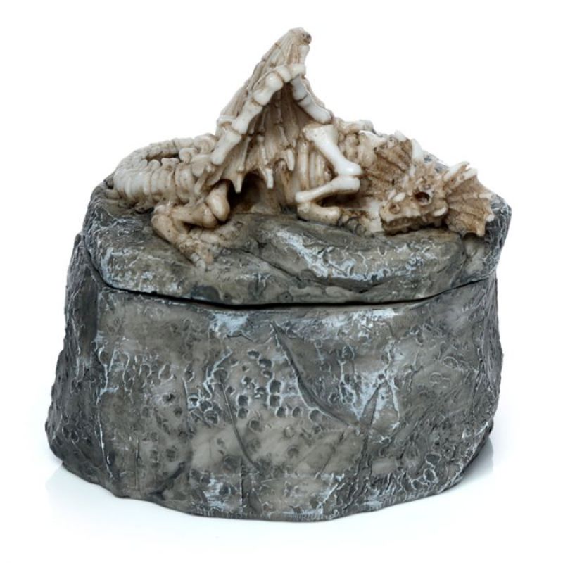 Trinket box featuring a detailed dragon skeleton design, perfect for storing small treasures in gothic decor.