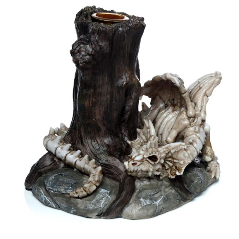Enchanting dragon skeleton candlestick holder, 16cm tall, perfect for Gothic or fantasy-themed decor.