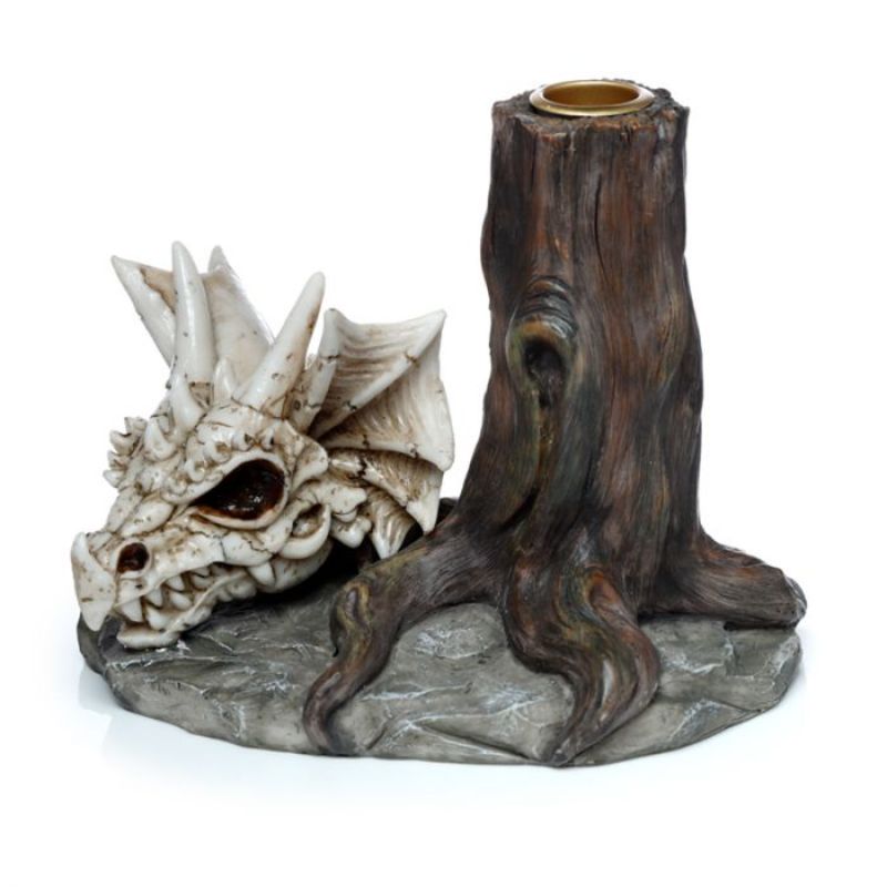 Gothic dragon skull candlestick holder, 15.5cm tall, perfect for enhancing home decor and creating a mystical ambiance.
