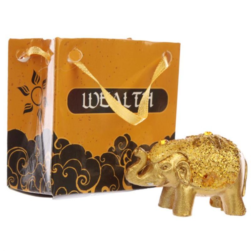 Assorted set of 24 metallic glitter mini gift bags with lucky elephants, perfect for celebrations and party favors.