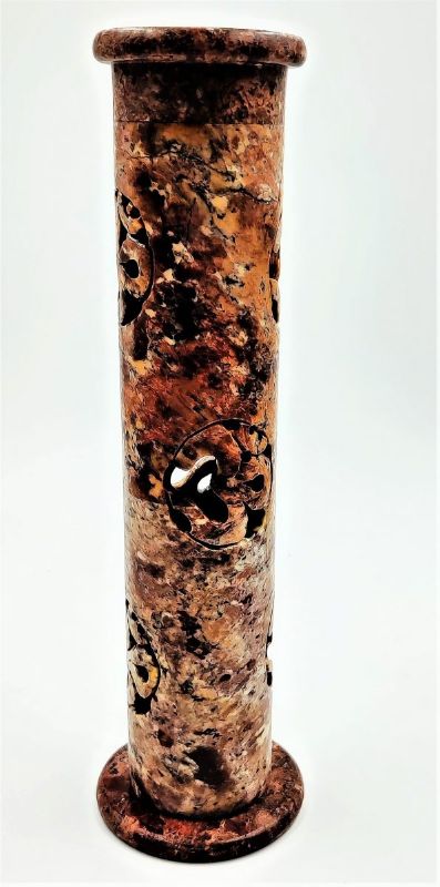 Elegant 27cm soapstone incense tower featuring an Ohm symbol, perfect for meditation and creating a serene atmosphere.