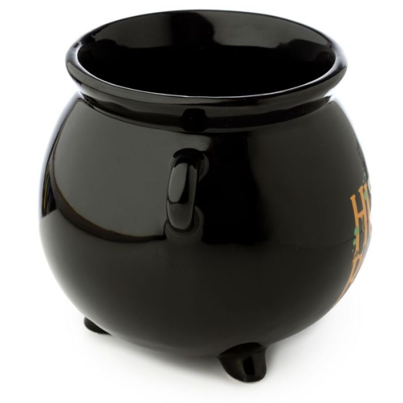 Ceramic cauldron-shaped mug in black, perfect for hot beverages and adding whimsical charm to your kitchenware.