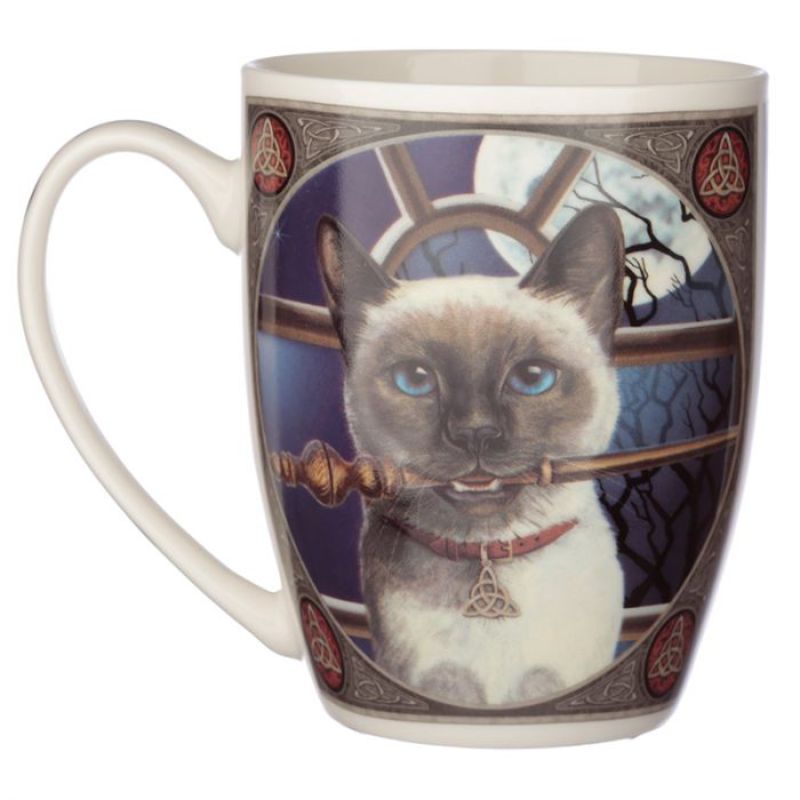 Porcelain mug featuring Lisa Parker's Hocus Pocus Cat design, perfect for tea or coffee lovers, holds 300ml.