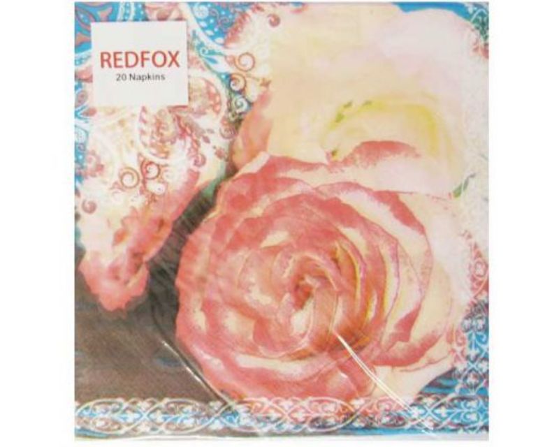 Elegant Old World Rose Napkin set of 20, 3-ply, oxygen-bleached, food-safe ink, ideal for upscale dining occasions.