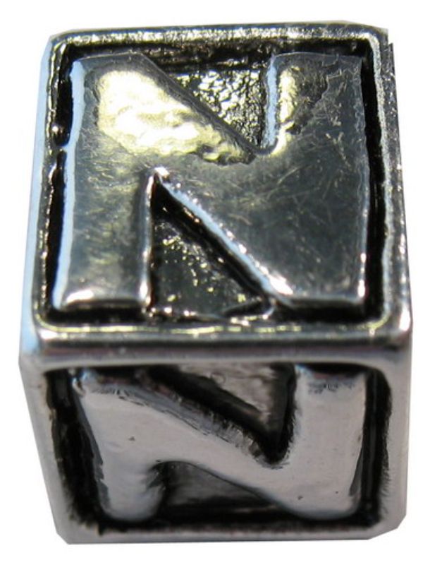 Set of 4 square metal beads featuring the letter 'N', perfect for personalized jewelry and DIY crafts.