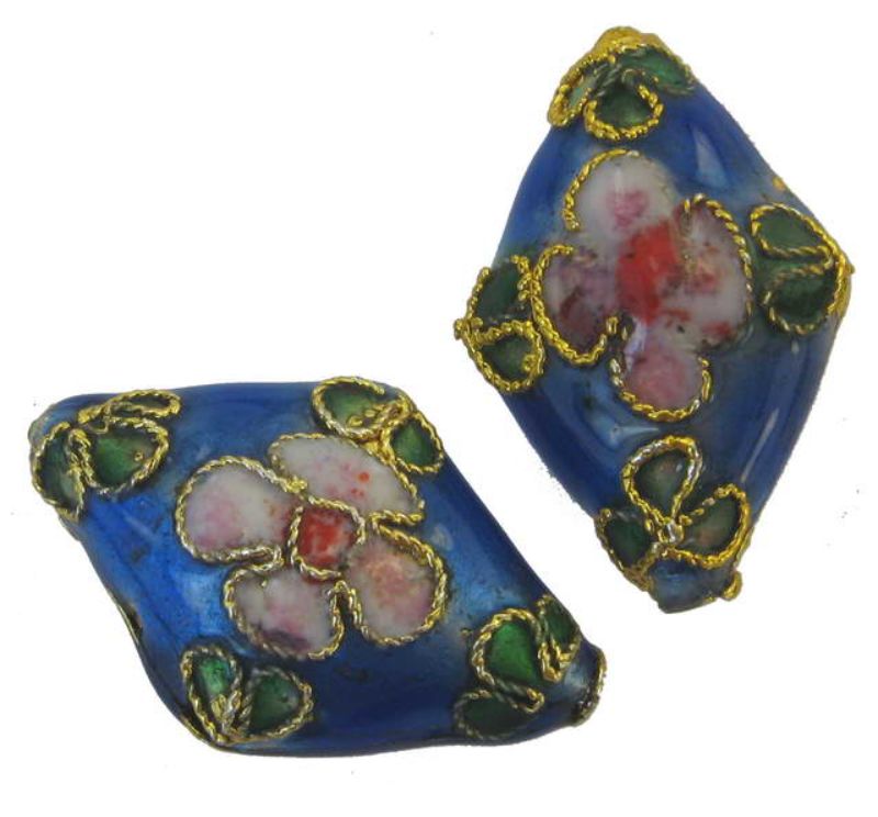 Colorful 20x14mm diamond-shaped cloisonné beads set of 12, perfect for elegant jewelry-making projects.