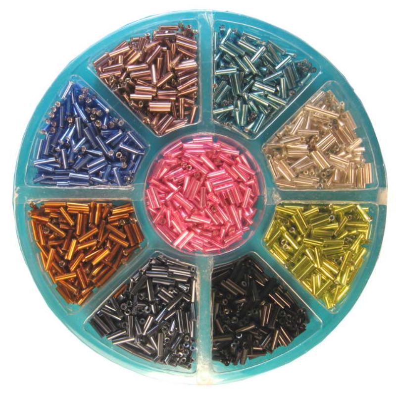 Colorful set of 2 long tube seed beads, 8x70p, perfect for jewelry making and various DIY crafts.