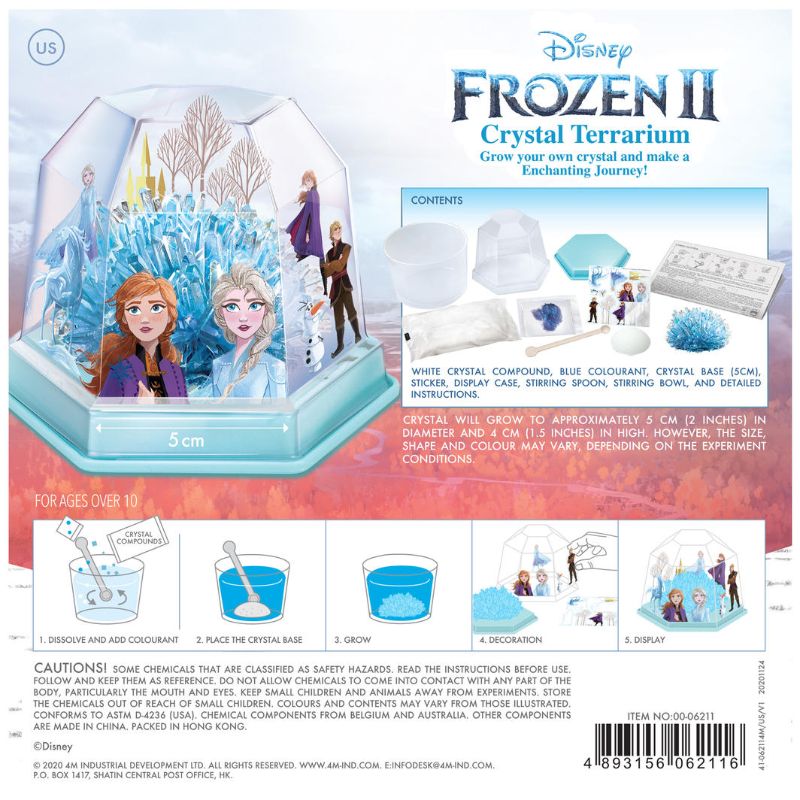 Disney Frozen II Crystal Terrarium Kit by 4M, featuring a vibrant container for growing magical crystals and inspiring STEM learning.