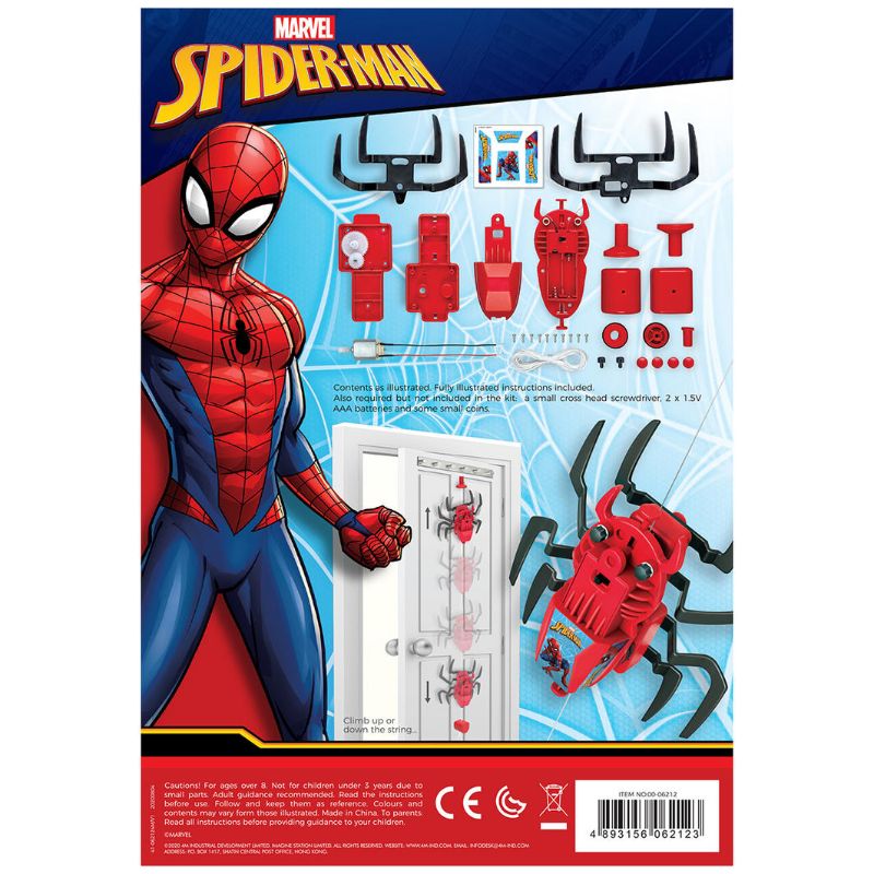 Spiderman Spider Robot Kit by 4M, a STEM toy for kids to build a moving spider robot that scuttles along a string, fostering creativity.