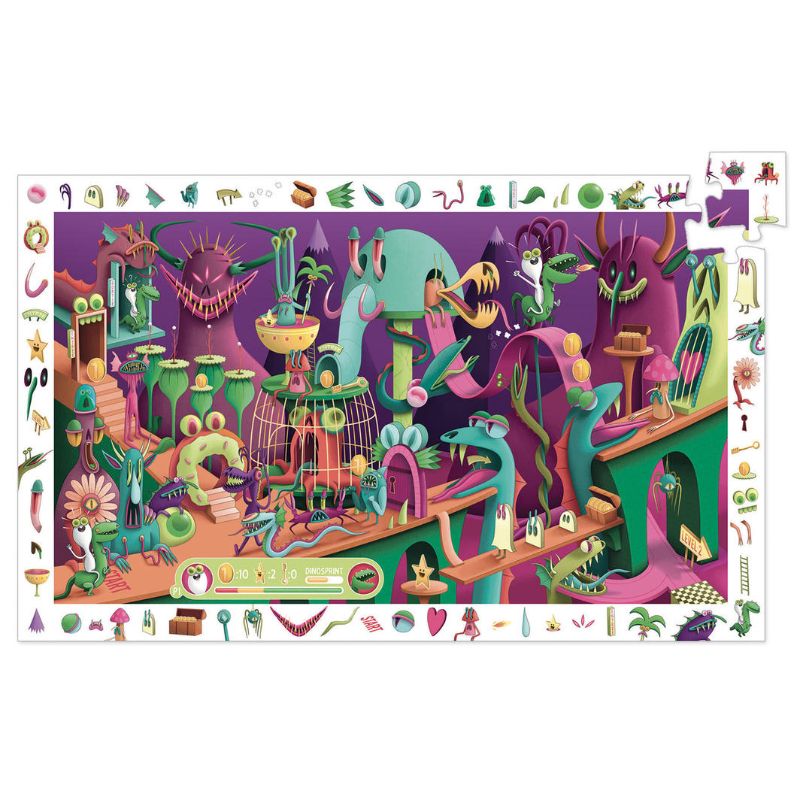 Colorful 200-piece Djeco Video Game Puzzle featuring pixelated characters and hidden items for fun problem-solving play.