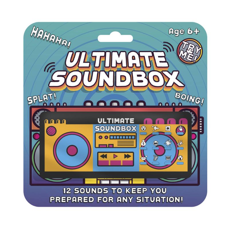 Portable sound device featuring 12 high-quality sound effects for parties, pranks, and storytelling fun.