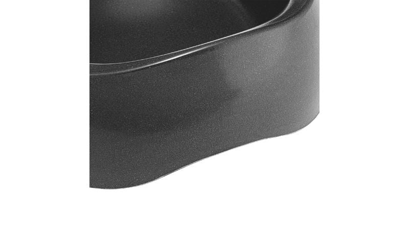 Eco-friendly grey dog bowl with 17cm diameter, 500ml capacity, non-slip base, and easy pick-up handle. Perfect for pets.