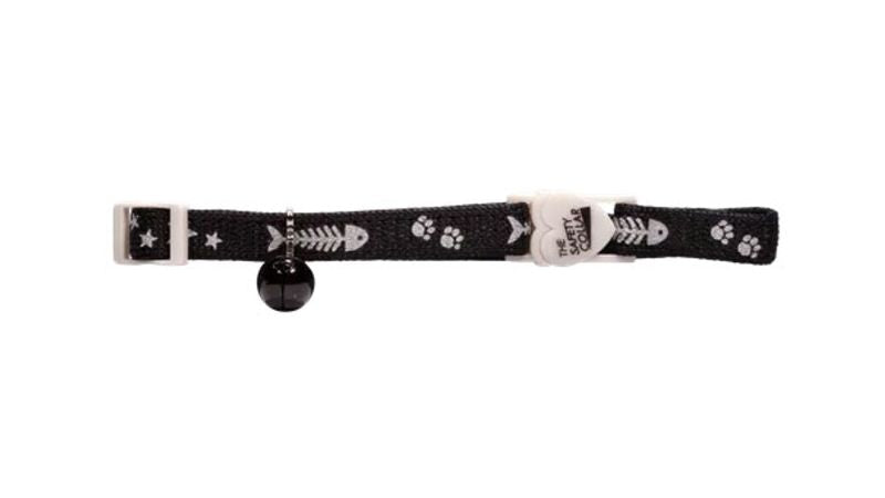 Cat Safety Collar - Fish Bones (Black)