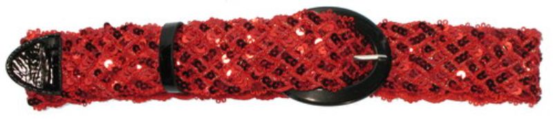 Red sequin stretch belt with a dazzling buckle, perfect for adding sparkle to any outfit. Suitable for various waist sizes.