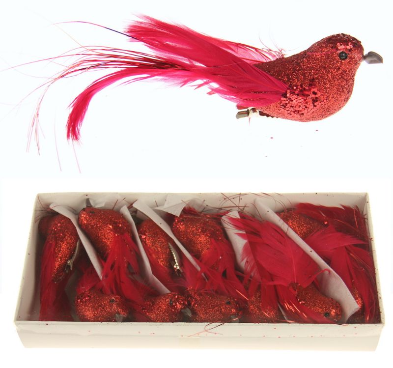 Set of 12 vibrant red glitter bird clips, perfect for festive hairstyles and stylish everyday accessories.